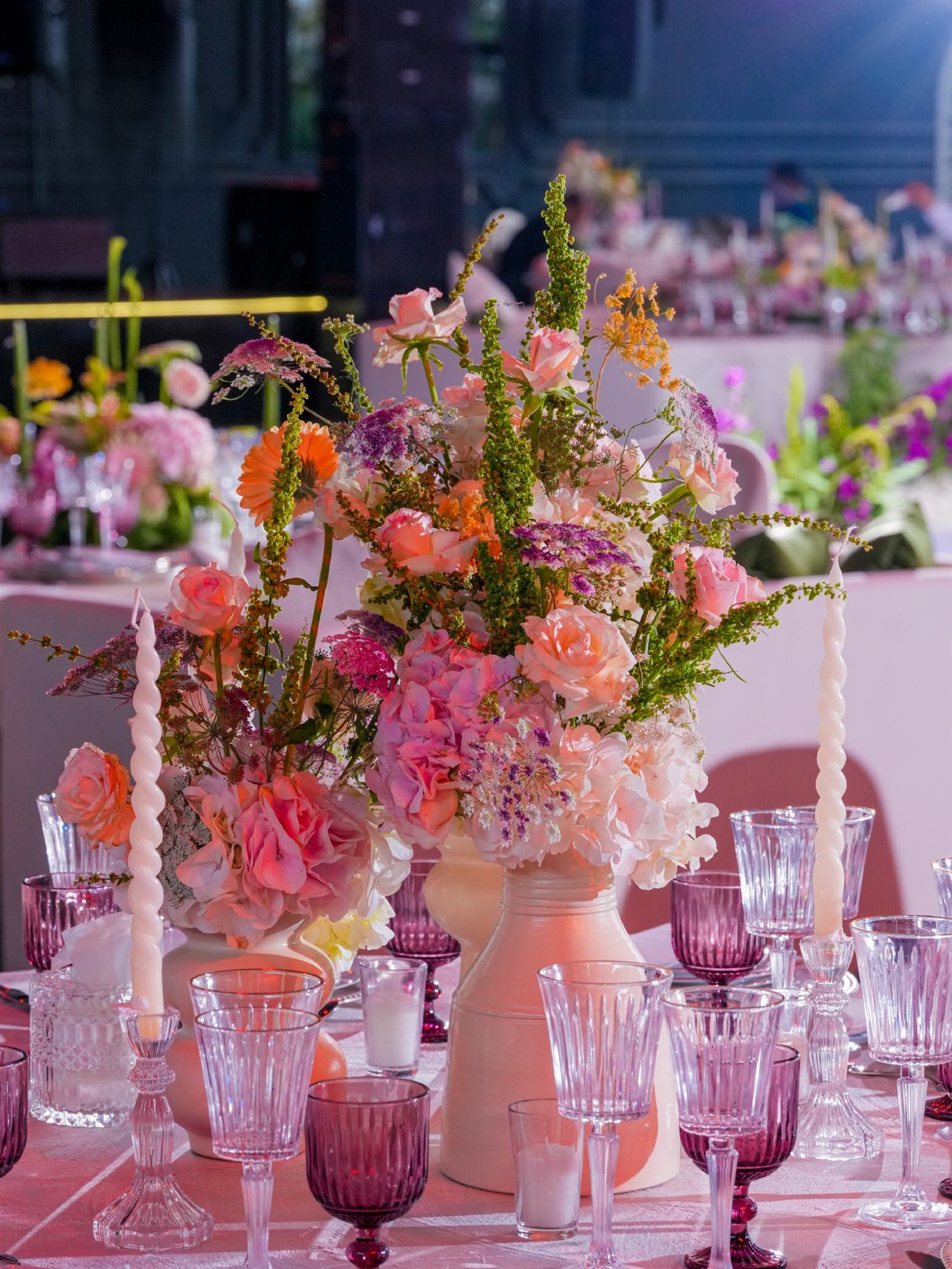 Pastel flowers and candles